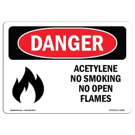 SIGNMISSION OSHA Danger Sign, 10" Height, 14" Width, Aluminum, Acetylene No Smoking No Open Flames, Landscape OS-DS-A-1014-L-1989